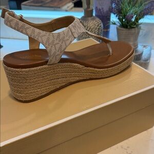 Michael Kors Beige/Tan Signature Espadrille Wedge Thong Sandal